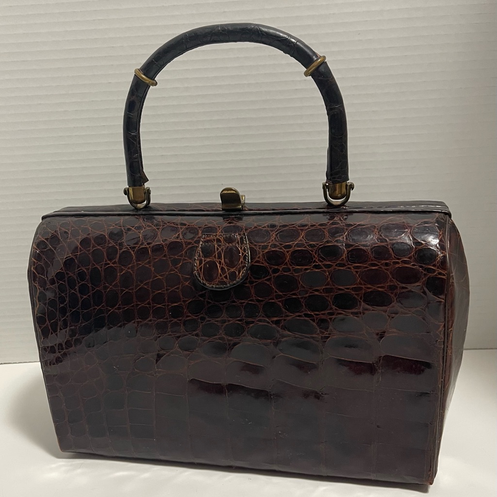 Vtg.Crown Handbags,Brown Genuine Crocodile Handbag Purse